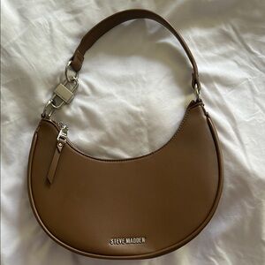 Steve Madden Brown Crescent Shoulder Bag with Gold Hardware